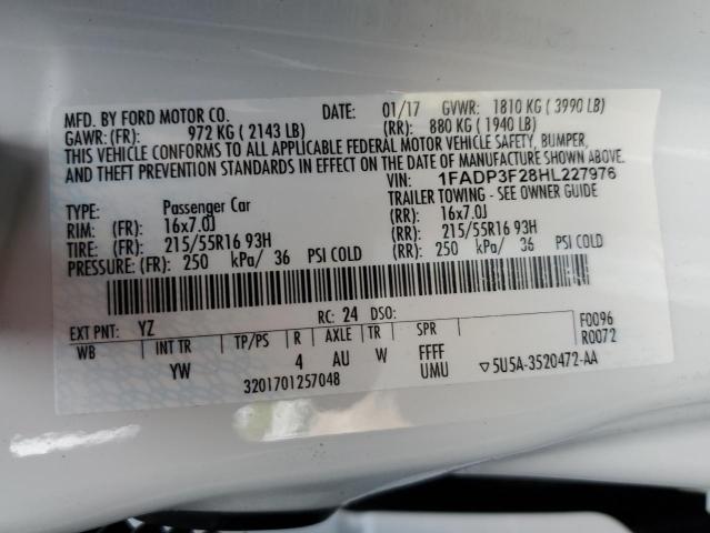 Photo 10 from auction – 2017 FORD FOCUS SE with VIN 1FADP3F28HL227976