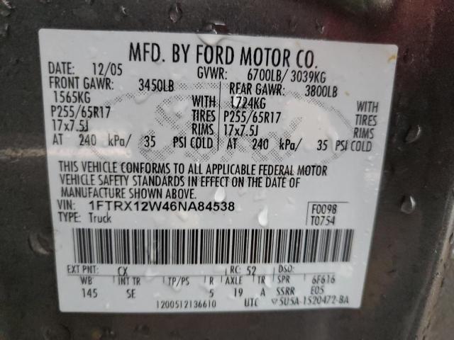 Photo 10 from auction – 2006 FORD F150 with VIN 1FTRX12W46NA84538