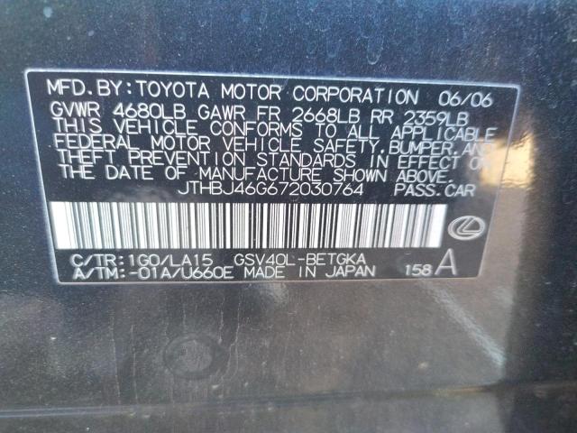 Photo 10 from auction – 2007 LEXUS ES 350 with VIN JTHBJ46G672030764