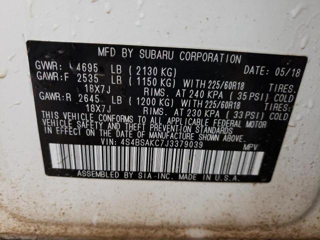Photo 10 from auction – 2018 SUBARU OUTBACK 2. with VIN 4S4BSAKC7J3379039