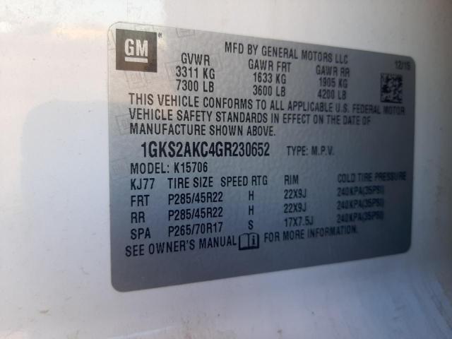 Photo 10 from auction – 2016 GMC YUKON SLE with VIN 1GKS2AKC4GR230652