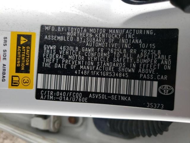 Photo 10 from auction – 2016 TOYOTA CAMRY LE with VIN 4T4BF1FK1GR534845