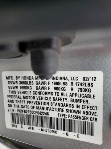 Photo 10 from auction – 2012 HONDA CIVIC LX with VIN 19XFB2F50CE042246
