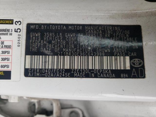 Photo 10 from auction – 2006 TOYOTA COROLLA CE with VIN 2T1BR30E96C643988