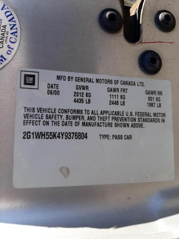 Photo 10 from auction – 2000 CHEVROLET IMPALA LS with VIN 2G1WH55K4Y9376804