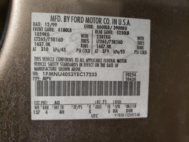 Photo 10 from auction – 2000 FORD EXCURSION with VIN 1FMNU40S3YEC17233