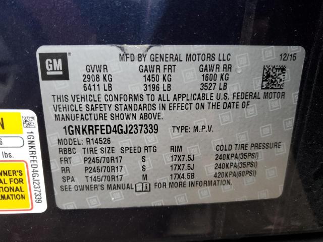 Photo 10 from auction – 2016 CHEVROLET TRAVERSE with VIN 1GNKRFED4GJ237339