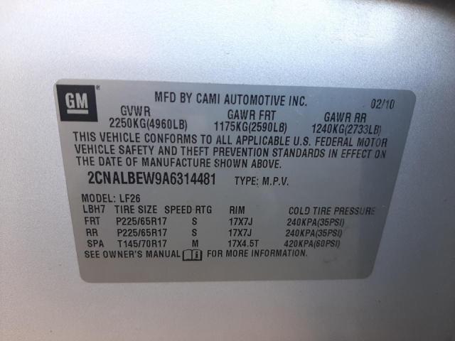 Photo 10 from auction – 2010 CHEVROLET EQUINOX LS with VIN 2CNALBEW9A6314481