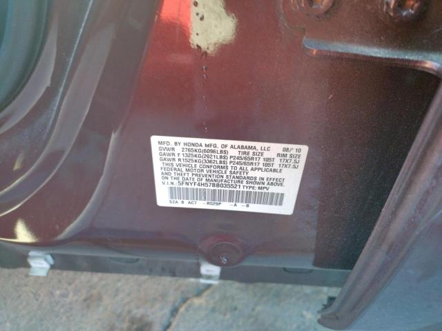 Foto 10 de la subasta – 2011 HONDA PILOT EXL con VIN 5FNYF4H57BB035521
