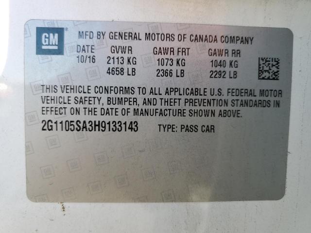 Photo 10 from auction – 2017 CHEVROLET IMPALA LT with VIN 2G1105SA3H9133143