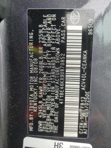 Photo 10 from auction – 2009 TOYOTA CAMRY BASE with VIN 4T1BE46KX9U870852