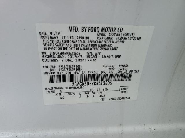 Photo 10 from auction – 2019 FORD FLEX LIMIT with VIN 2FMGK5D87KBA13606