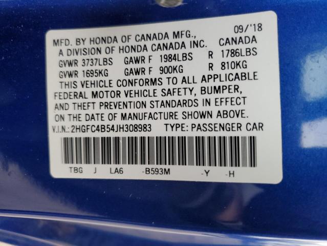 Photo 10 from auction – 2018 HONDA CIVIC LX with VIN 2HGFC4B54JH308983