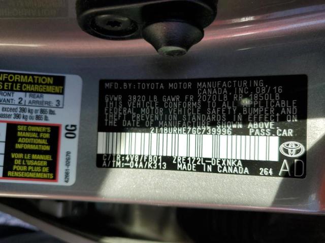 Photo 10 from auction – 2016 TOYOTA COROLLA L with VIN 2T1BURHE7GC739996
