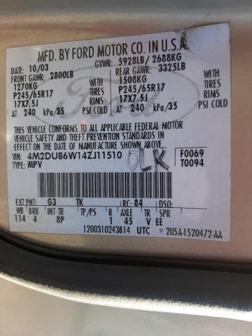 Photo 10 from auction – 2004 MERCURY MOUNTAINEE with VIN 4M2DU86W14ZJ11510