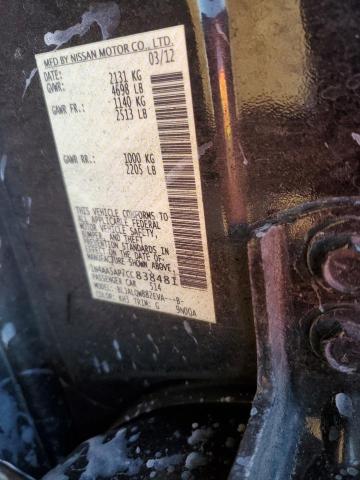 Photo 10 from auction – 2012 NISSAN MAXIMA S with VIN 1N4AA5AP7CC838481