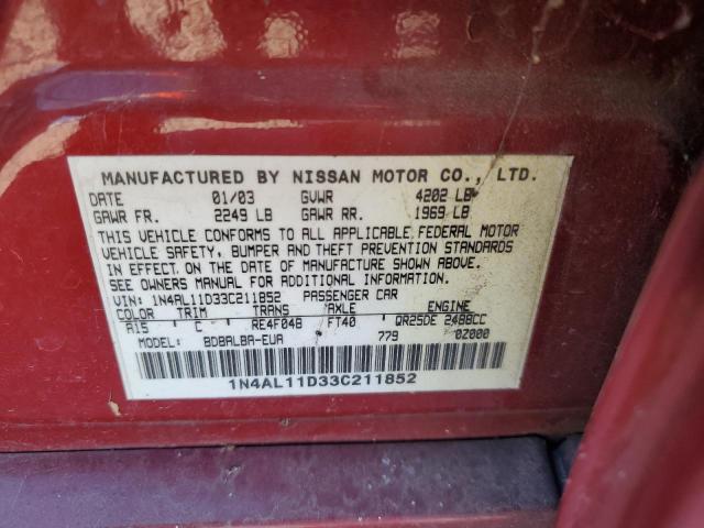 Photo 10 from auction – 2003 NISSAN ALTIMA BAS with VIN 1N4AL11D33C211852