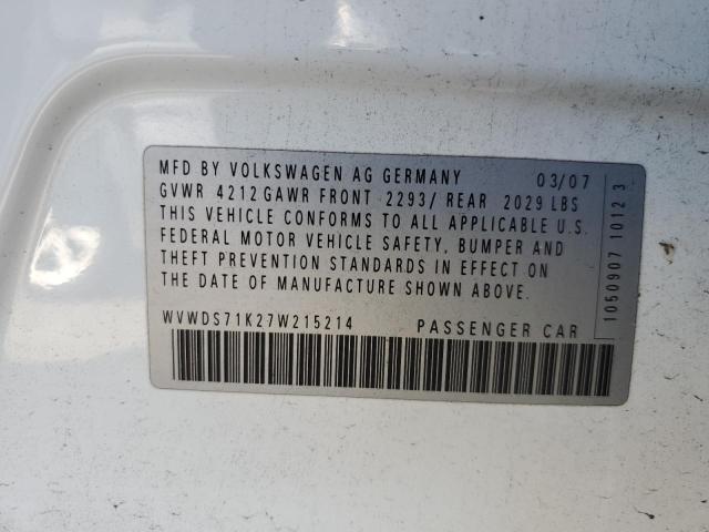 Photo 10 from auction – 2007 VOLKSWAGEN RABBIT with VIN WVWDS71K27W215214