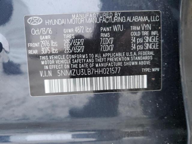 Photo 10 from auction – 2017 HYUNDAI SANTA FE S with VIN 5NMZU3LB7HH021577