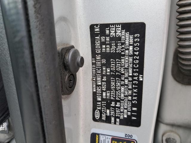 Photo 10 from auction – 2012 KIA SORENTO BA with VIN 5XYKT3A61CG240533