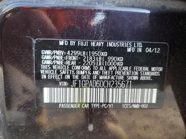 Photo 10 from auction – 2012 SUBARU IMPREZA PR with VIN JF1GPAD60CH235671