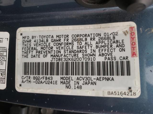 Photo 10 from auction – 2002 TOYOTA CAMRY LE with VIN JTDBE32K620070910