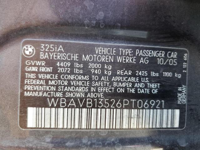 Photo 10 from auction – 2006 BMW 325 I with VIN WBAVB13526PT06921