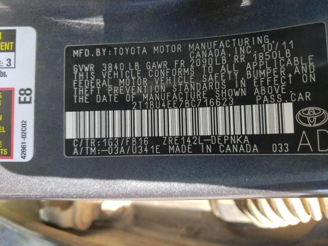 Photo 10 from auction – 2011 TOYOTA COROLLA BA with VIN 2T1BU4EE7BC716623