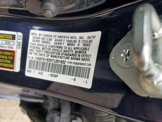 Photo 10 from auction – 2007 HONDA CIVIC with VIN 1HGFA16597L091652