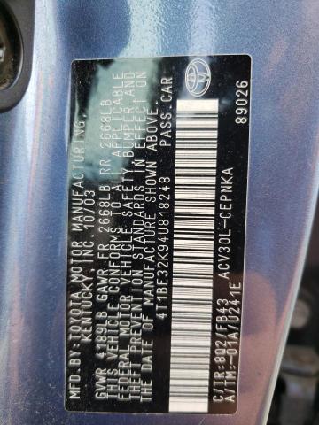 Photo 10 from auction – 2004 TOYOTA CAMRY LE with VIN 4T1BE32K94U818248