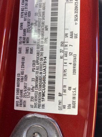 Photo 10 from auction – 2020 FORD ESCAPE SE with VIN 1FMCU0G60LUA37814