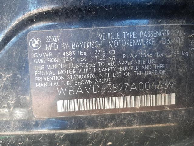 Photo 10 from auction – 2007 BMW 335 XI with VIN WBAVD53527A006639