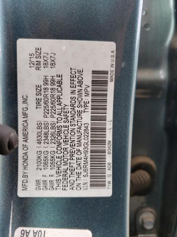 Photo 10 from auction – 2016 HONDA CR-V TOURI with VIN 5J6RM4H93GL022843