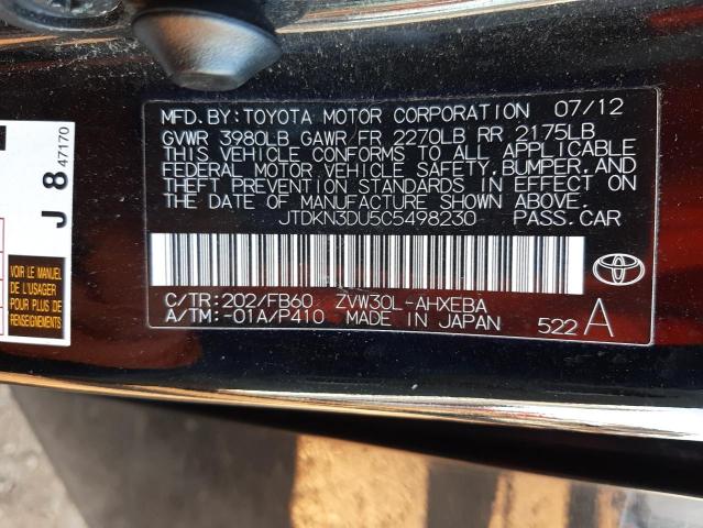 Photo 10 from auction – 2012 TOYOTA PRIUS with VIN JTDKN3DU5C5498230