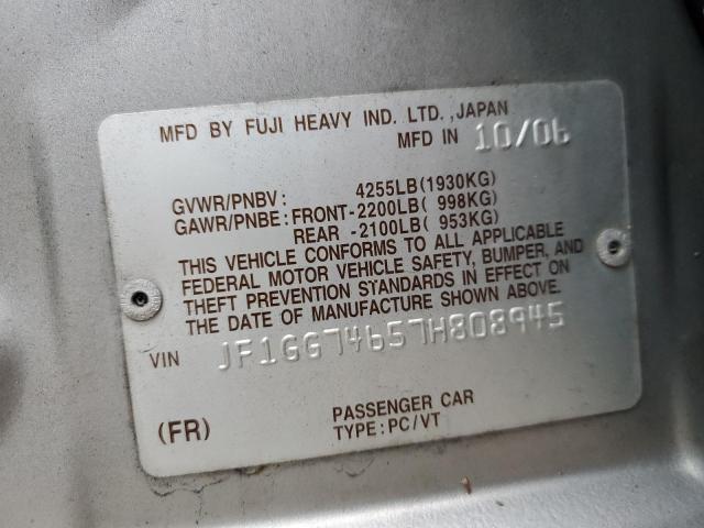 Photo 10 from auction – 2007 SUBARU IMPREZA WR with VIN JF1GG74657H808945