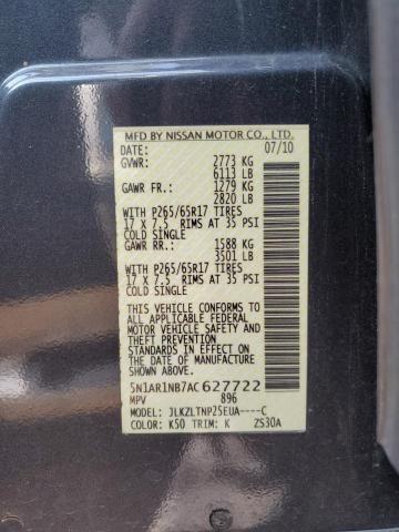 Photo 10 from auction – 2010 NISSAN PATHFINDER with VIN 5N1AR1NB7AC627722