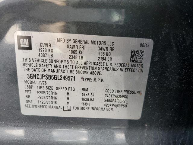 Photo 10 from auction – 2016 CHEVROLET TRAX 1LT with VIN 3GNCJPSB6GL249571