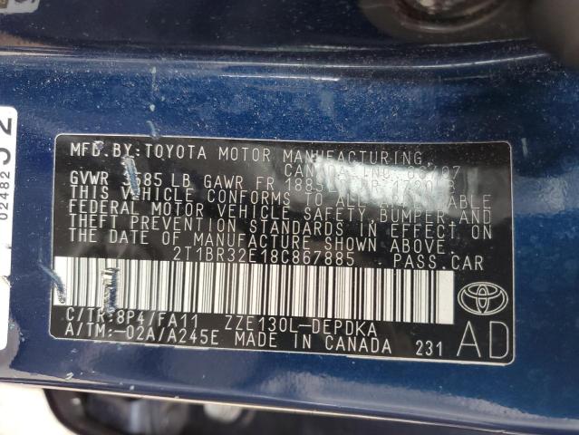 Photo 10 from auction – 2008 TOYOTA COROLLA CE with VIN 2T1BR32E18C867885