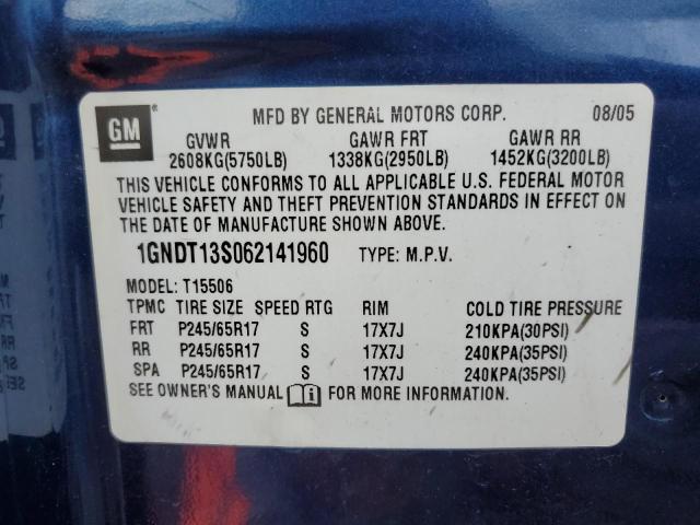 Photo 10 from auction – 2006 CHEVROLET TRAILBLAZE with VIN 1GNDT13S062141960
