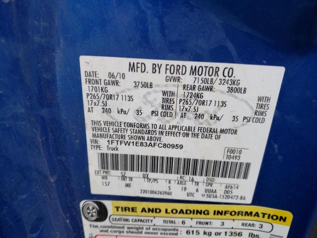 Photo 10 from auction – 2010 FORD F150 SUPER with VIN 1FTFW1E83AFC80959