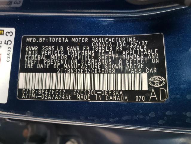 Photo 10 from auction – 2007 TOYOTA COROLLA CE with VIN 2T1BR32E07C840899