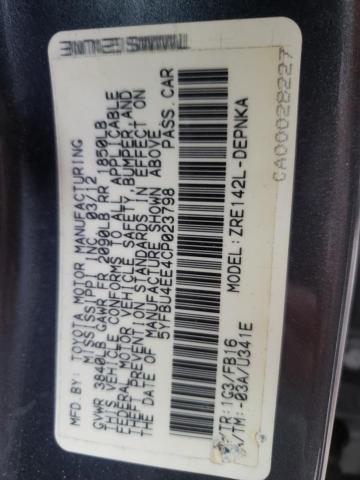 Photo 10 from auction – 2012 TOYOTA COROLLA with VIN 5YFBU4EE4CP023798