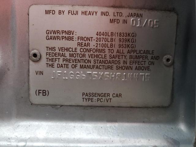 Photo 10 from auction – 2005 SUBARU IMPREZA RS with VIN JF1GG675X5H814475