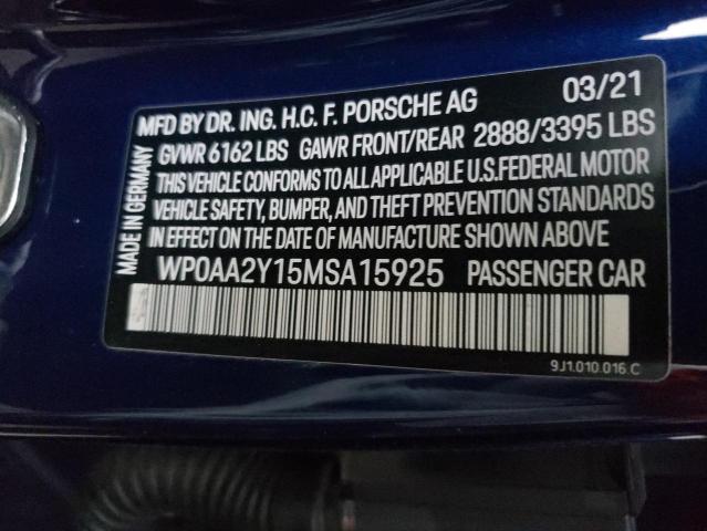 Photo 10 from auction – 2021 PORSCHE TAYCAN with VIN WP0AA2Y15MSA15925