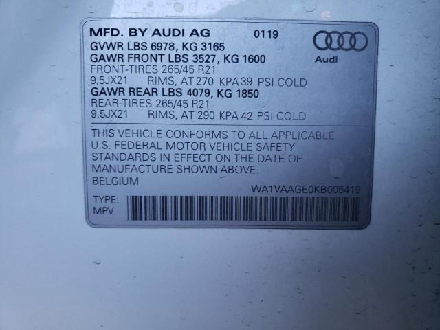 Photo 10 from auction – 2019 AUDI E-TRON PRE with VIN WA1VAAGE0KB005419