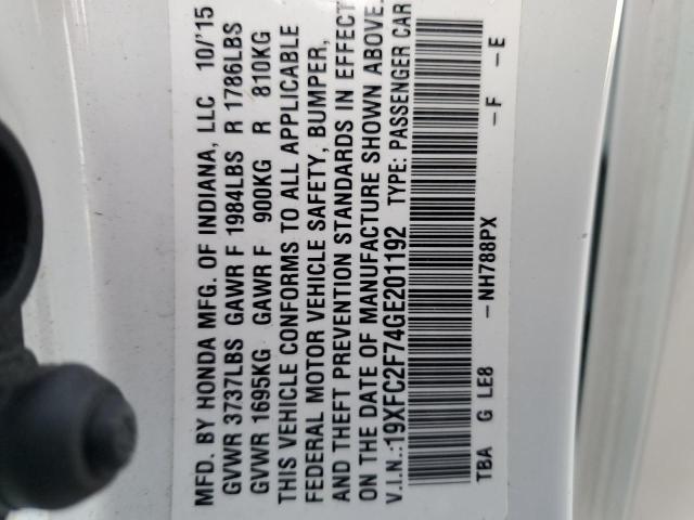 Photo 10 from auction – 2016 HONDA CIVIC EX with VIN 19XFC2F74GE201192
