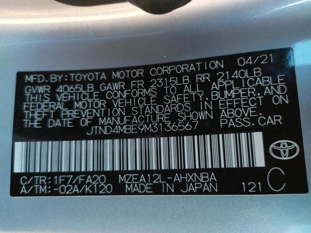 Photo 10 from auction – 2021 TOYOTA COROLLA SE with VIN JTND4MBE9M3136567