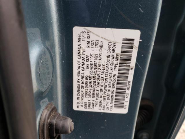 Photo 10 from auction – 2016 HONDA CR-V EXL with VIN 2HKRM4H71GH605078