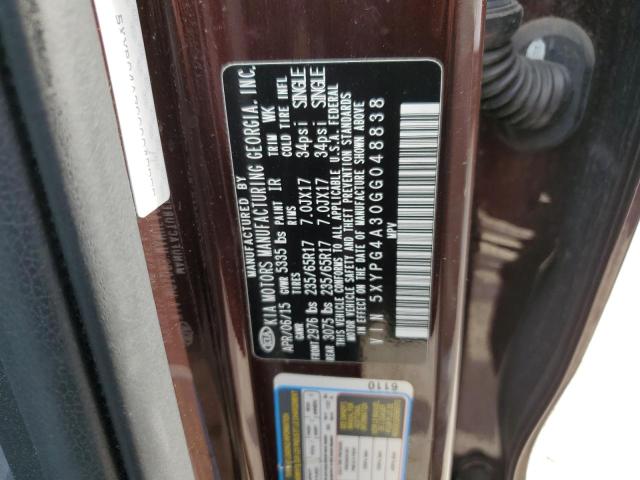 Photo 10 from auction – 2016 KIA SORENTO LX with VIN 5XYPG4A30GG048838