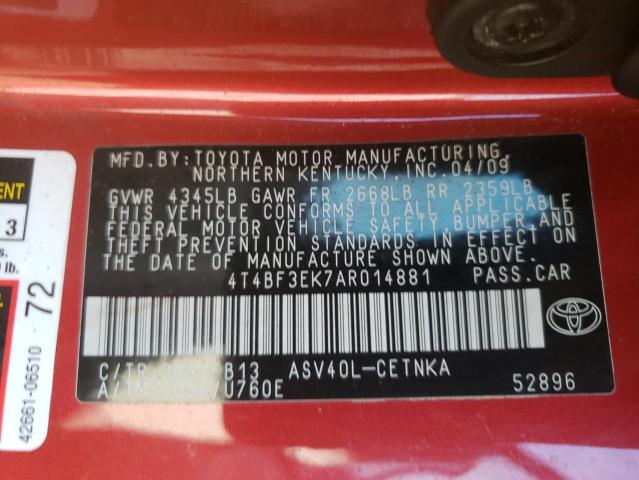 Photo 10 from auction – 2010 TOYOTA CAMRY BASE with VIN 4T4BF3EK7AR014881